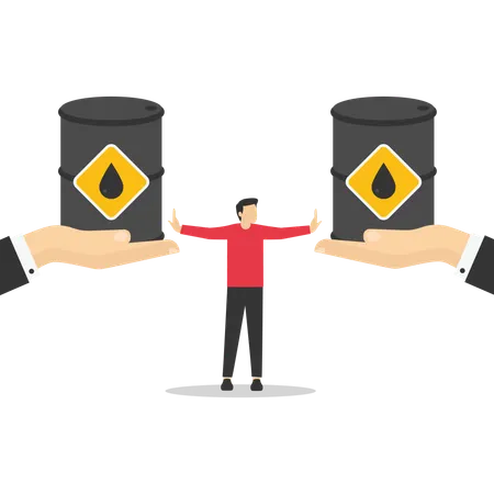 Partner separating two oil barrels  Illustration