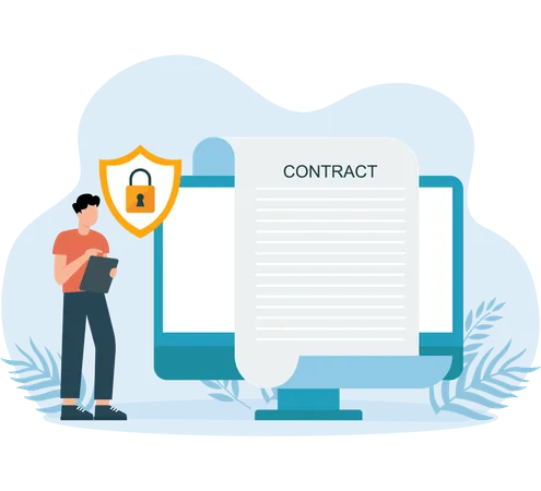 Partner signing business contract papers  Illustration