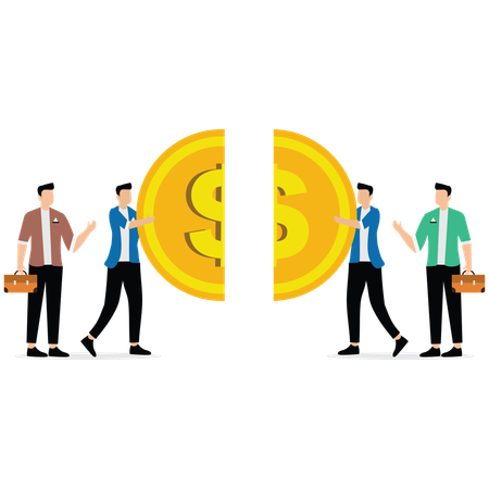 Partners sharing business profit  Illustration