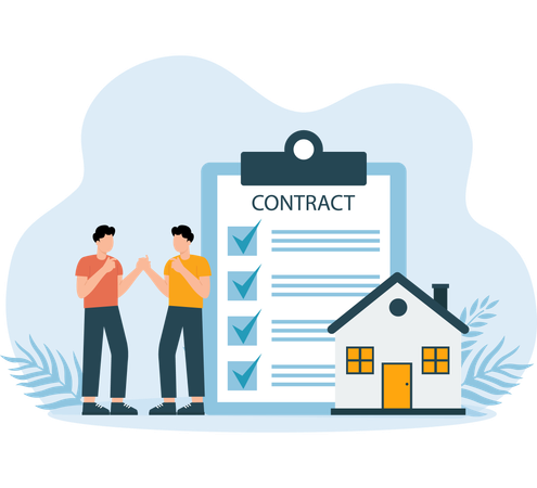 Partners signing House Contract  Illustration