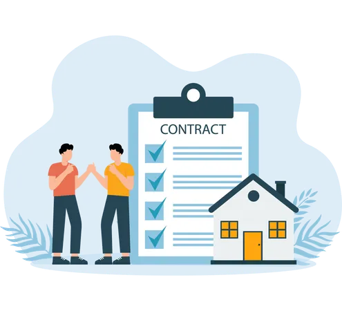 Partners signing House Contract  Illustration