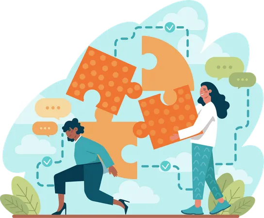 Partners work on business puzzles  Illustration