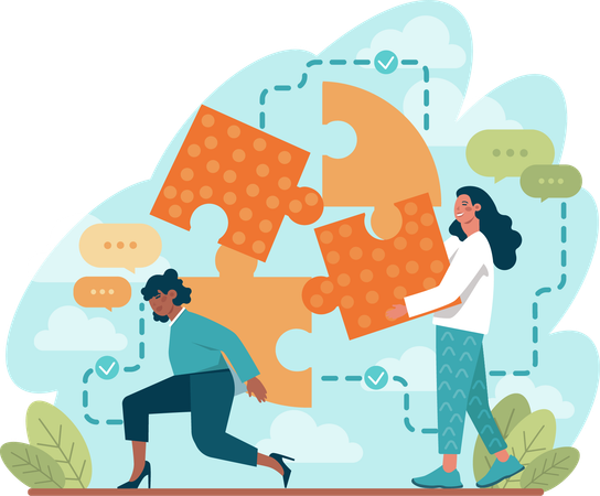 Partners work on business puzzles  Illustration