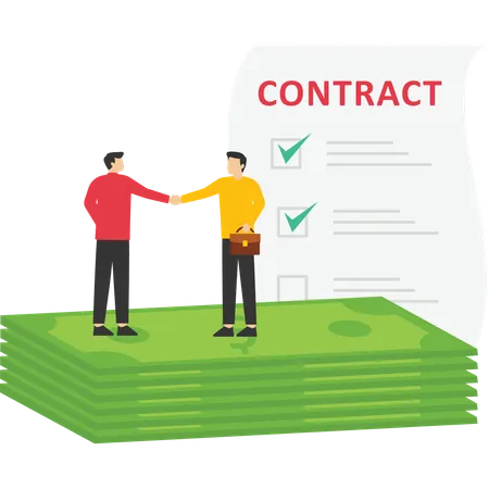 Reach An Agreement And Successfully Sign The Contract The Concept Of Business Cooperation Get Money For Contract Teamwork Pay Salary Illustration