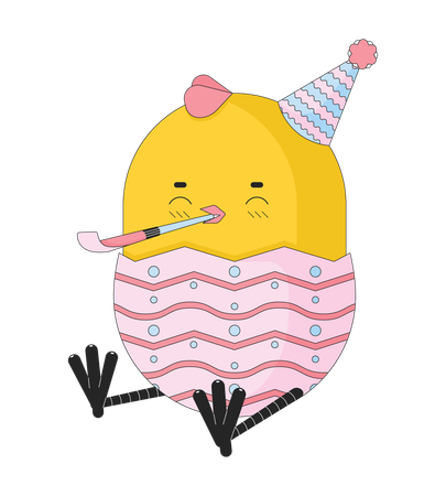 Party blowing cute baby chicken in birthday hat  Illustration