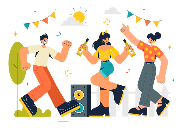 Party Crowd dancing together  Illustration