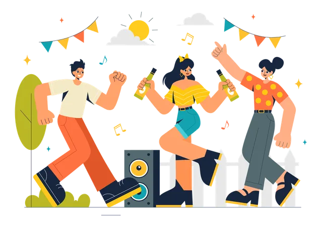 Party Crowd dancing together  Illustration