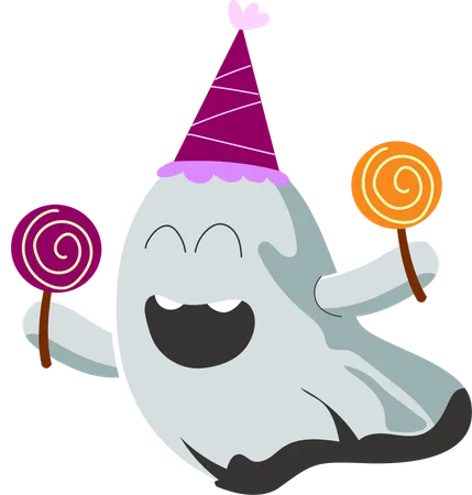 The Life Of The Party This Party Ghost Is All Smiles With Its Two Lollipops Ready To Dance And Delight At Your Next Halloween Bash A Fun Addition To Any Festive Decoration Illustration