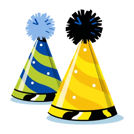 Party hats with pompoms  Illustration