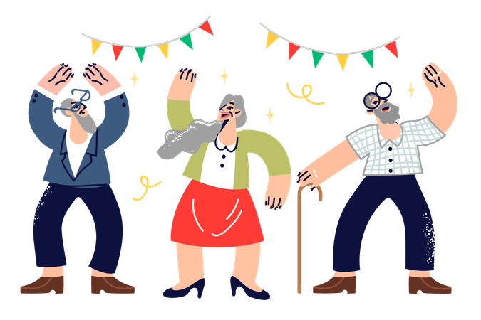 Party of elderly people celebrating friend anniversary  Illustration