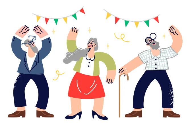 Party of elderly people celebrating friend anniversary  イラスト