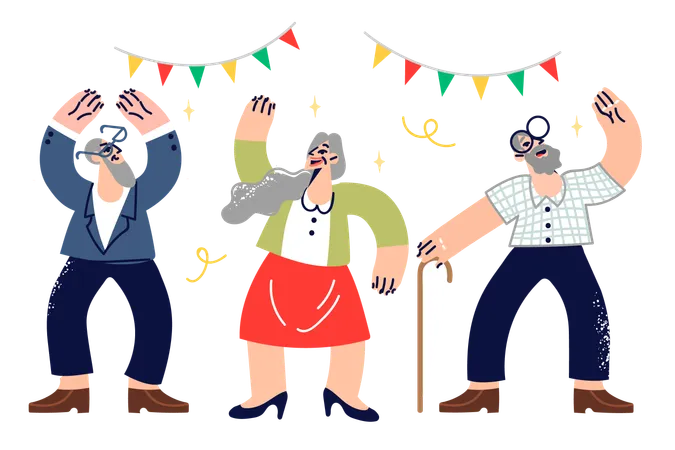 Party of elderly people celebrating friend anniversary  Illustration