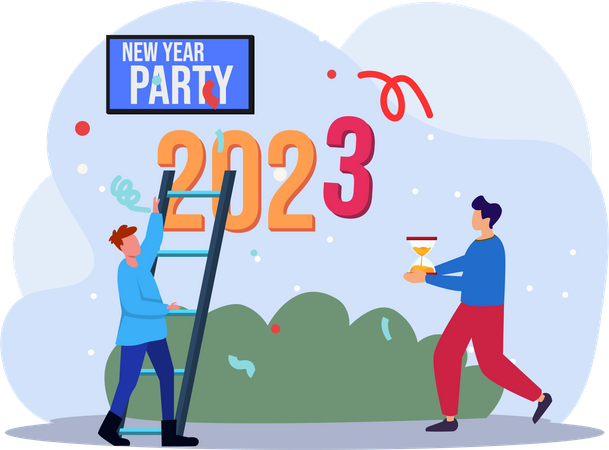 Party of the New Year Flat Design Illustration