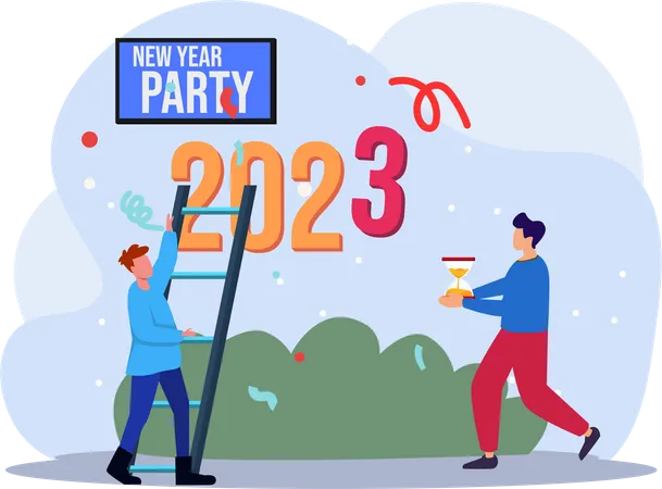 Party of the New Year Flat Design Illustration