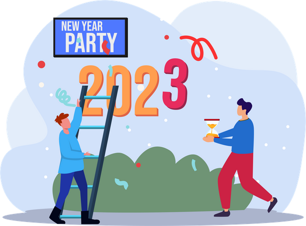 Party of the New Year Flat Design  Illustration