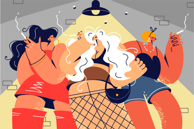 Partygirls rauchen Zigarette  Illustration
