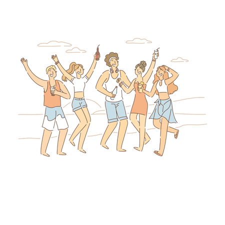 Partying With Friends Outdoors In Summertime  Illustration