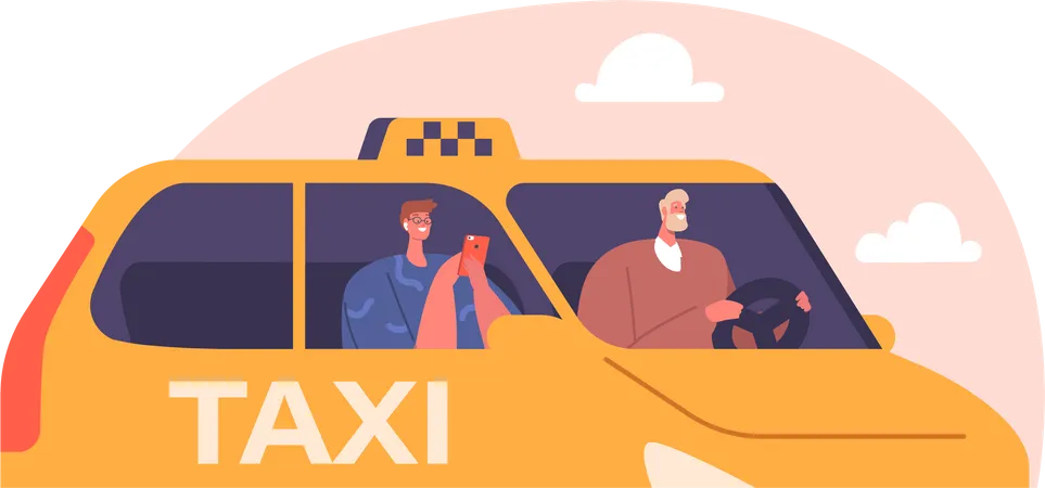 Pasajero en taxi  Ilustración