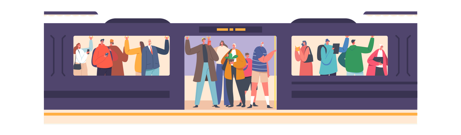 Pasajeros en metro subterráneo  Ilustración