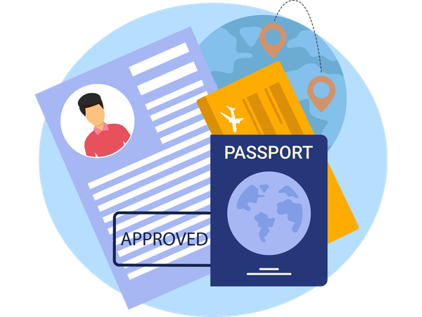 Pasaporte con documento de aprobación de visa  Ilustración