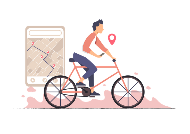 Paseo en bicicleta con gps  Ilustración
