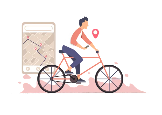 Paseo en bicicleta con gps  Ilustración