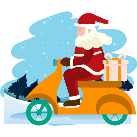 Papá Noel monta scooter  Ilustración