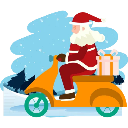 Papá Noel monta scooter  Ilustración