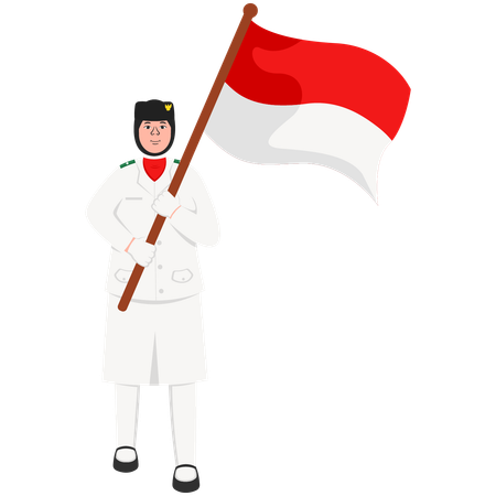 Paskibra-Frau mit einer Flagge  Illustration