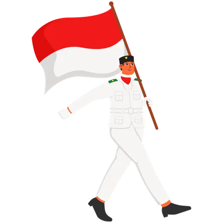 Paskibra Man Carrying Flags  Illustration