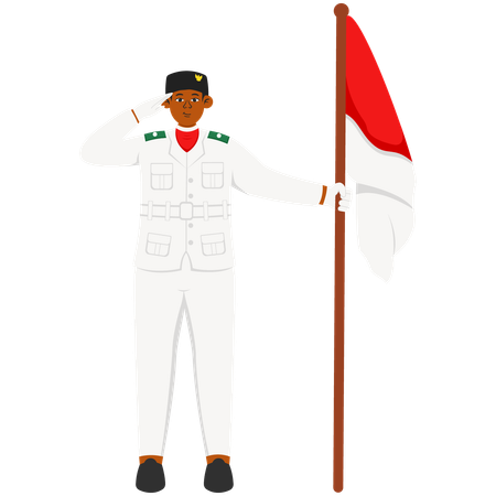 Paskibra Man Respectfully Holding Flags  Illustration