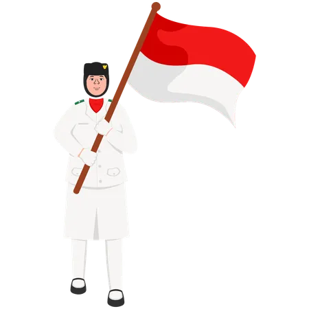 Paskibra Woman Carrying a Flag  Illustration