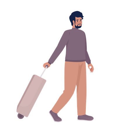 Passageiro masculino com mala de carrinho indo embarcar  Ilustração