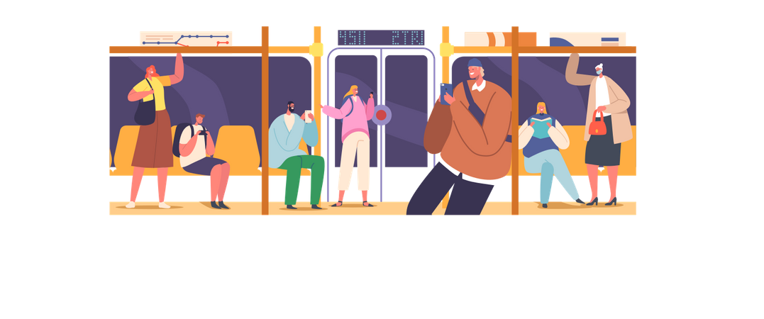 Passageiros no metrô  Ilustração