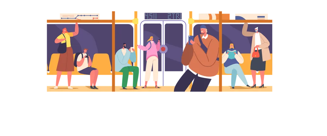 Passageiros no metrô  Ilustração