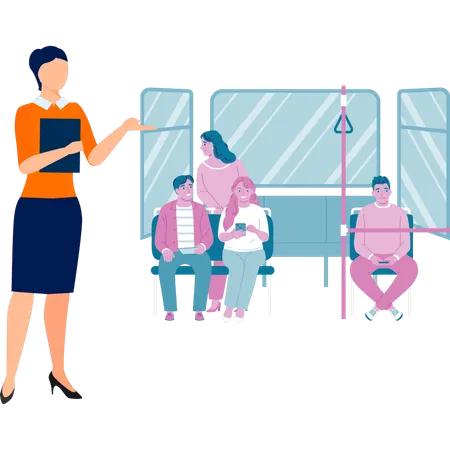 Passageiros viajando de ônibus  Ilustração