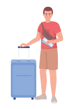 Passager masculin avec billet et valise  Illustration