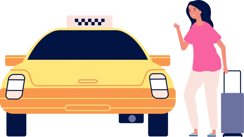 Personnage Taxi Personne Voiture Passagers Chauffeur De Taxi Illustration