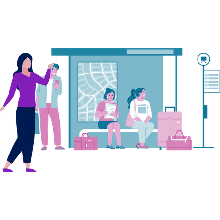 Passagers attendant le bus  Illustration