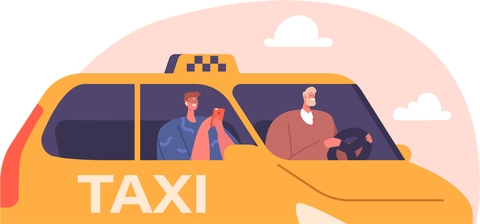 Passagier im Taxi  Illustration