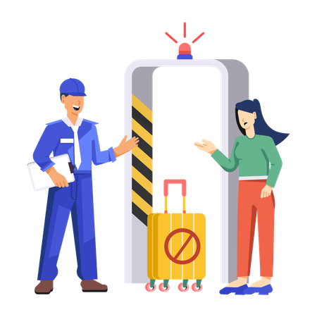 Passagier mit beschlagnahmten Gegenständen am Flughafen  Illustration