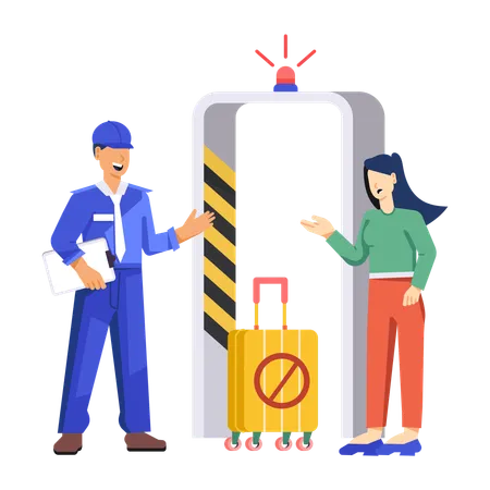 Passagier mit beschlagnahmten Gegenständen am Flughafen  Illustration