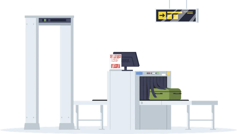 Empfang der Passagier-Sicherheitskontrolle mit Coronavirus-Warnung  Illustration