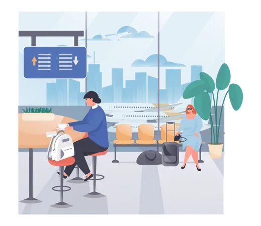 Passagiere am Flughafen und warten auf den Flug  Illustration
