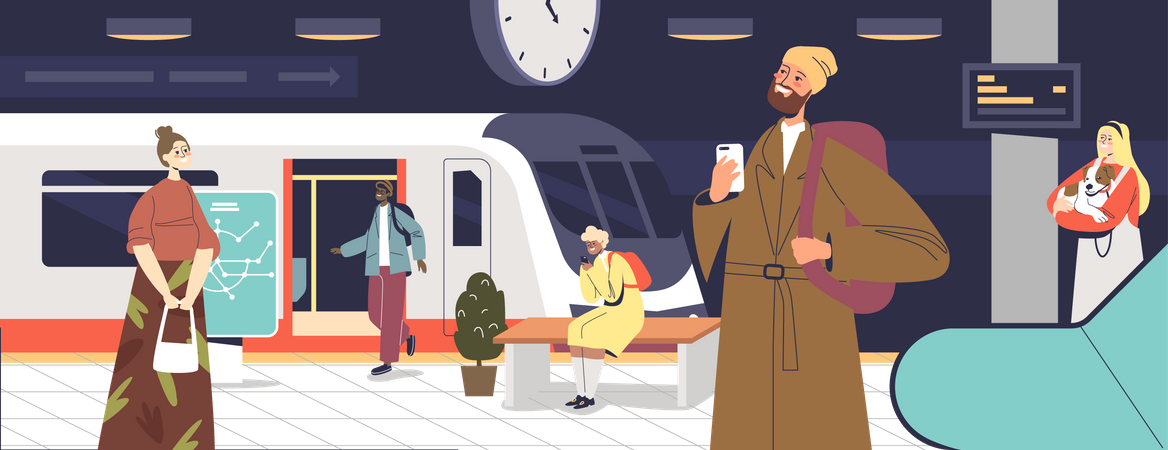 Passagiere in der U-Bahnstation  Illustration