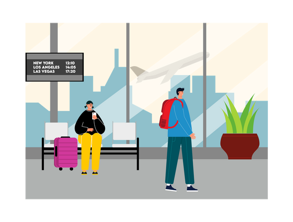 Passagiere warten am Flughafen  Illustration