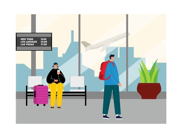 Passagiere warten am Flughafen  Illustration