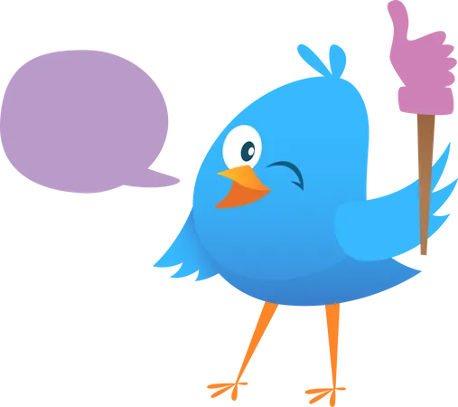 Pássaro azul com balão de fala e gosto  Ilustração