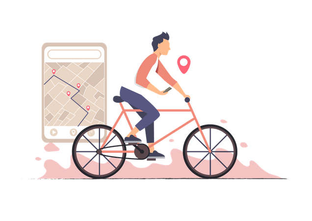 Passeio de bicicleta com GPS  Ilustração