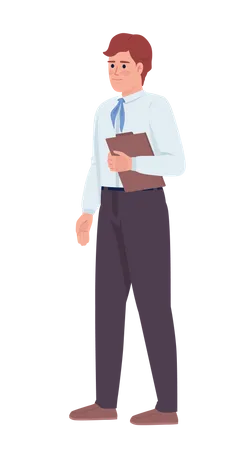 Passenger Assistant With Tablet Semi Flat Color Vector Character Airport Staff Editable Figure Full Body Person On White Simple Cartoon Style Illustration For Web Graphic Design And Animation Illustration